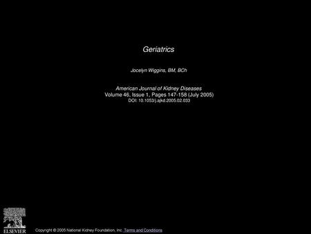 Geriatrics American Journal of Kidney Diseases