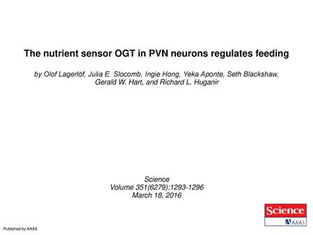 The nutrient sensor OGT in PVN neurons regulates feeding