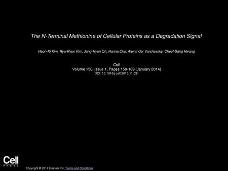 The N-Terminal Methionine of Cellular Proteins as a Degradation Signal