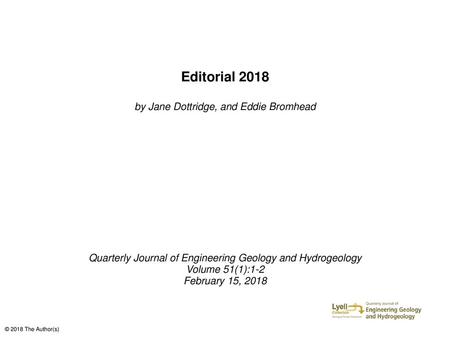 Editorial 2018 by Jane Dottridge, and Eddie Bromhead