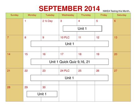 SEPTEMBER 2014 Unit 1 Unit 1 Unit 1 Unit 1 Quick Quiz 9,16, 21 Unit 1