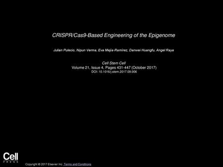 CRISPR/Cas9-Based Engineering of the Epigenome