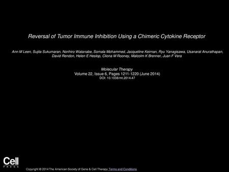 Reversal of Tumor Immune Inhibition Using a Chimeric Cytokine Receptor