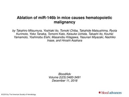 Ablation of miR-146b in mice causes hematopoietic malignancy