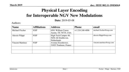 Physical Layer Encoding for Interoperable NGV New Modulations