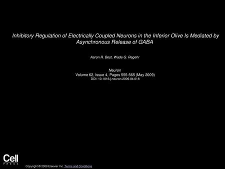 Inhibitory Regulation of Electrically Coupled Neurons in the Inferior Olive Is Mediated by Asynchronous Release of GABA  Aaron R. Best, Wade G. Regehr 