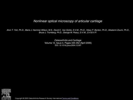 Nonlinear optical microscopy of articular cartilage