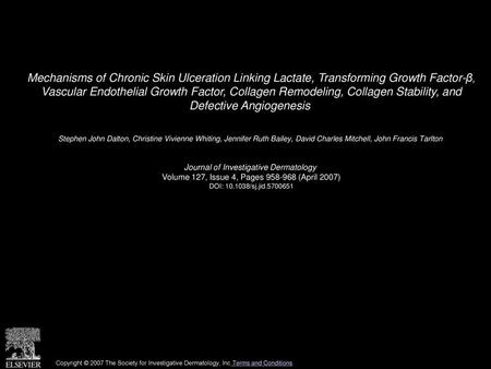 Mechanisms of Chronic Skin Ulceration Linking Lactate, Transforming Growth Factor-β, Vascular Endothelial Growth Factor, Collagen Remodeling, Collagen.