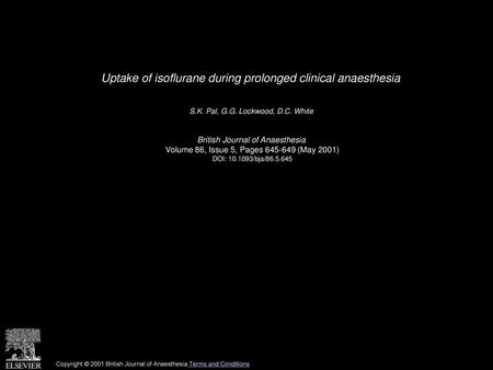 Uptake of isoflurane during prolonged clinical anaesthesia