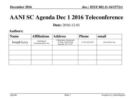 AANI SC Agenda Dec Teleconference