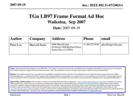 TGn LB97 Frame Format Ad Hoc Waikoloa, Sep 2007