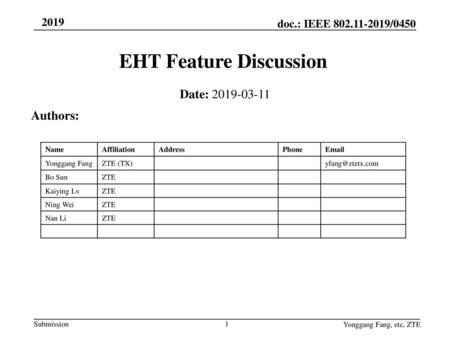 EHT Feature Discussion