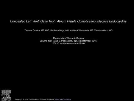 Concealed Left Ventricle to Right Atrium Fistula Complicating Infective Endocarditis  Tatsushi Onzuka, MD, PhD, Shoji Morishige, MD, Yoshiyuki Yamashita,