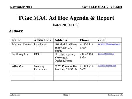 TGac MAC Ad Hoc Agenda & Report