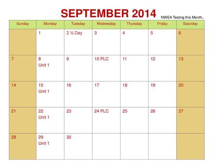 SEPTEMBER ½ Day Unit PLC