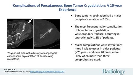 Bone tumor cryoablation had a major complication rate of a 2.5%.