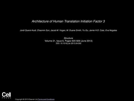 Architecture of Human Translation Initiation Factor 3