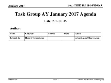 Task Group AY January 2017 Agenda