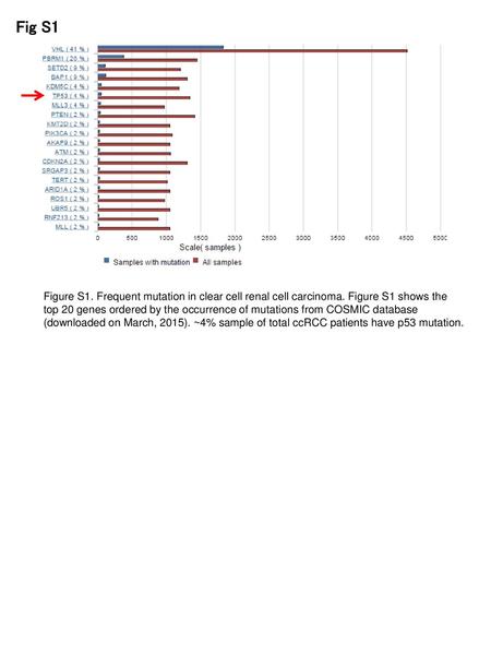 Fig S1 Figure S1. Frequent mutation in clear cell renal cell carcinoma. Figure S1 shows the top 20 genes ordered by the occurrence of mutations from COSMIC.