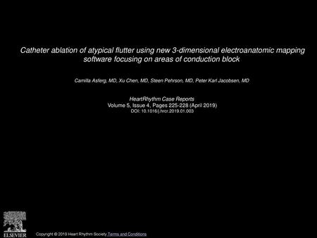 Catheter ablation of atypical flutter using new 3-dimensional electroanatomic mapping software focusing on areas of conduction block  Camilla Asferg,