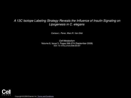 A 13C Isotope Labeling Strategy Reveals the Influence of Insulin Signaling on Lipogenesis in C. elegans  Carissa L. Perez, Marc R. Van Gilst  Cell Metabolism 