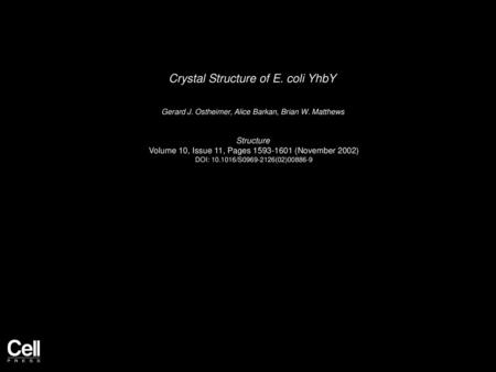 Crystal Structure of E. coli YhbY