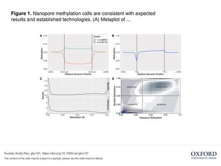 Figure 1. Nanopore methylation calls are consistent with expected results and established technologies. (A) Metaplot of ... Figure 1. Nanopore methylation.