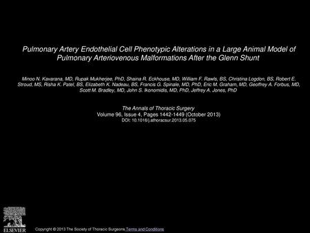 Pulmonary Artery Endothelial Cell Phenotypic Alterations in a Large Animal Model of Pulmonary Arteriovenous Malformations After the Glenn Shunt  Minoo.