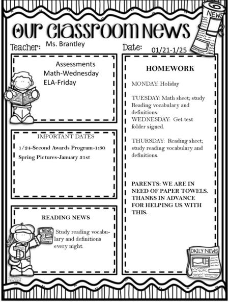 1/24-Second Awards Program-1:30 Spring Pictures-January 31st