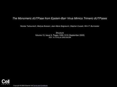 The Monomeric dUTPase from Epstein-Barr Virus Mimics Trimeric dUTPases