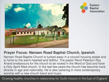 Prayer Focus: Nansen Road Baptist Church, Ipswich