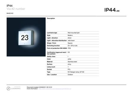 IP44 Via #2 number NO Description - Luminaire type