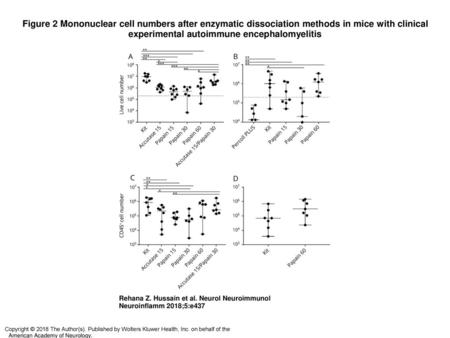 Figure 2 Mononuclear cell numbers after enzymatic dissociation methods in mice with clinical experimental autoimmune encephalomyelitis Mononuclear cell.