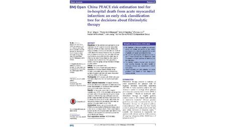 China PEACE risk estimation tool for in-hospital death from acute myocardial infarction: an early risk classification tree for decisions about fibrinolytic.