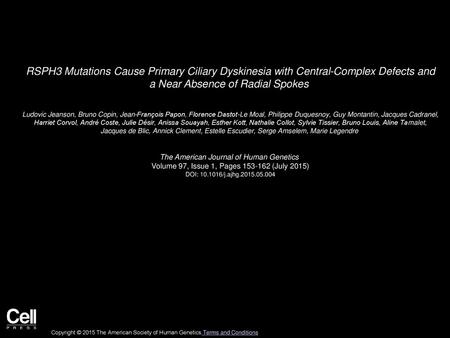 RSPH3 Mutations Cause Primary Ciliary Dyskinesia with Central-Complex Defects and a Near Absence of Radial Spokes  Ludovic Jeanson, Bruno Copin, Jean-François.