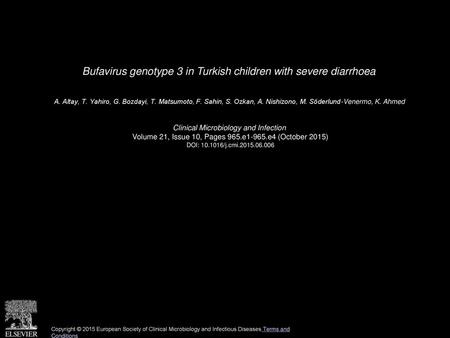 Bufavirus genotype 3 in Turkish children with severe diarrhoea