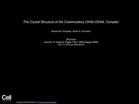 The Crystal Structure of the Costimulatory OX40-OX40L Complex