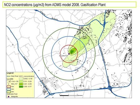 NO2 concentrations (μg/m3) from ADMS model Gasification Plant