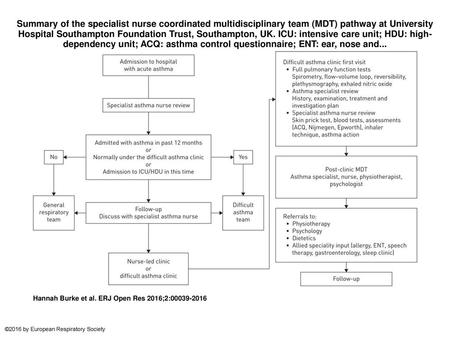 Summary of the specialist nurse coordinated multidisciplinary team (MDT) pathway at University Hospital Southampton Foundation Trust, Southampton, UK.