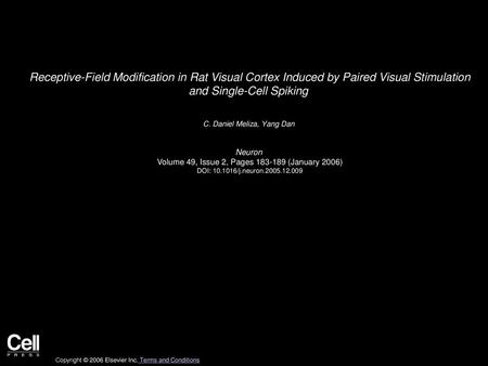 Receptive-Field Modification in Rat Visual Cortex Induced by Paired Visual Stimulation and Single-Cell Spiking  C. Daniel Meliza, Yang Dan  Neuron  Volume.