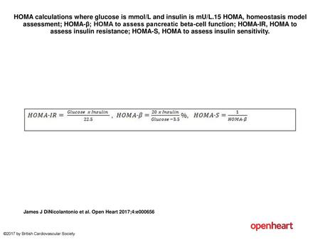 HOMA calculations where glucose is mmol/L and insulin is mU/L