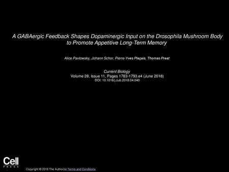 A GABAergic Feedback Shapes Dopaminergic Input on the Drosophila Mushroom Body to Promote Appetitive Long-Term Memory  Alice Pavlowsky, Johann Schor,