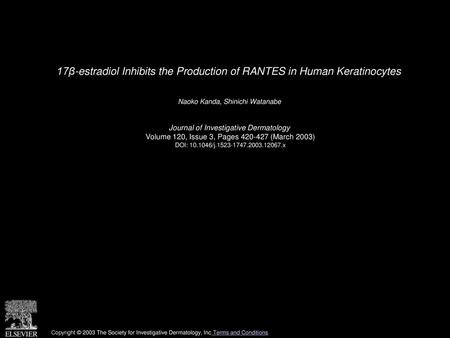 17β-estradiol Inhibits the Production of RANTES in Human Keratinocytes