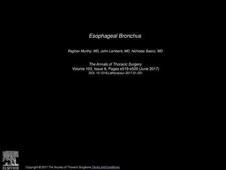 Esophageal Bronchus The Annals of Thoracic Surgery