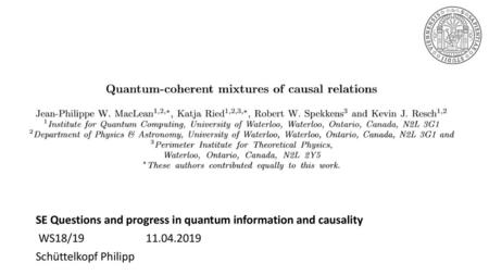 SE Questions and progress in quantum information and causality