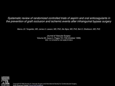 Systematic review of randomized controlled trials of aspirin and oral anticoagulants in the prevention of graft occlusion and ischemic events after infrainguinal.