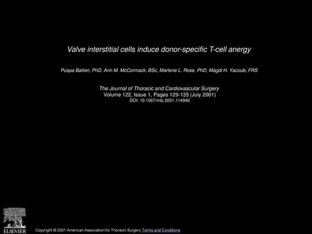 Valve interstitial cells induce donor-specific T-cell anergy