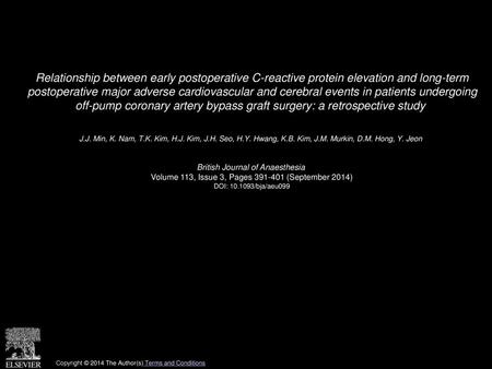 Relationship between early postoperative C-reactive protein elevation and long-term postoperative major adverse cardiovascular and cerebral events in.