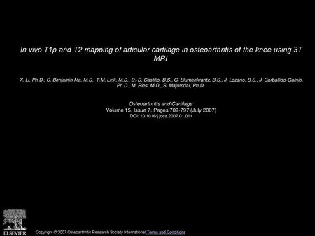 X. Li, Ph. D. , C. Benjamin Ma, M. D. , T. M. Link, M. D. , D. -D