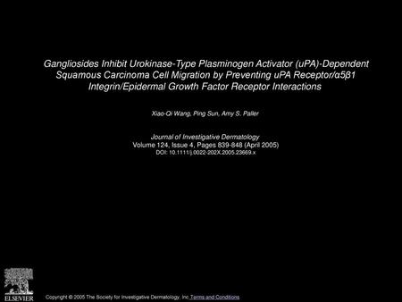 Gangliosides Inhibit Urokinase-Type Plasminogen Activator (uPA)-Dependent Squamous Carcinoma Cell Migration by Preventing uPA Receptor/α5β1 Integrin/Epidermal.